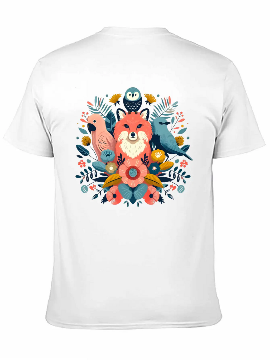 Floral Fox And Avian Harmony Timeless Short Sleeve Tee – Comfy And Minimalist Design