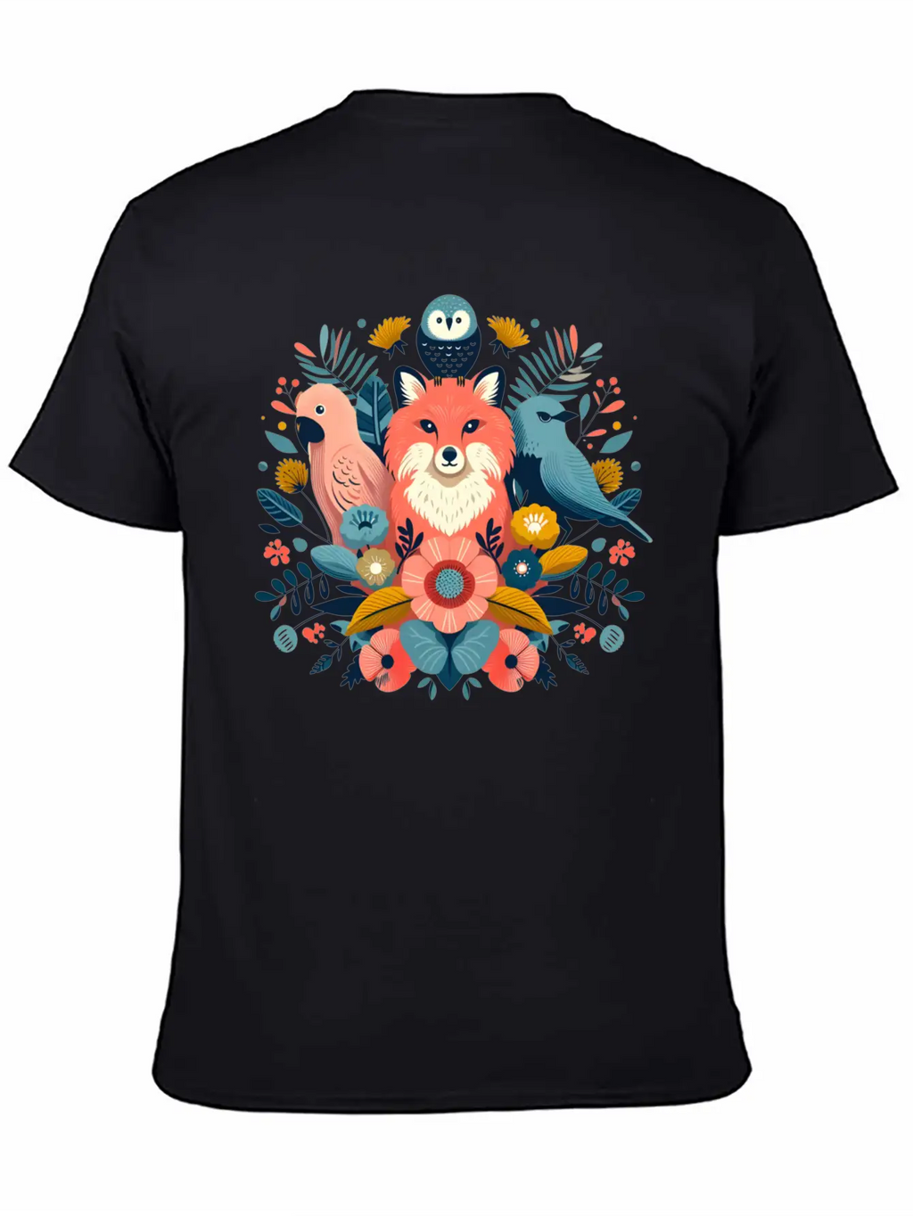 Floral Fox And Avian Harmony Timeless Short Sleeve Tee – Comfy And Minimalist Design