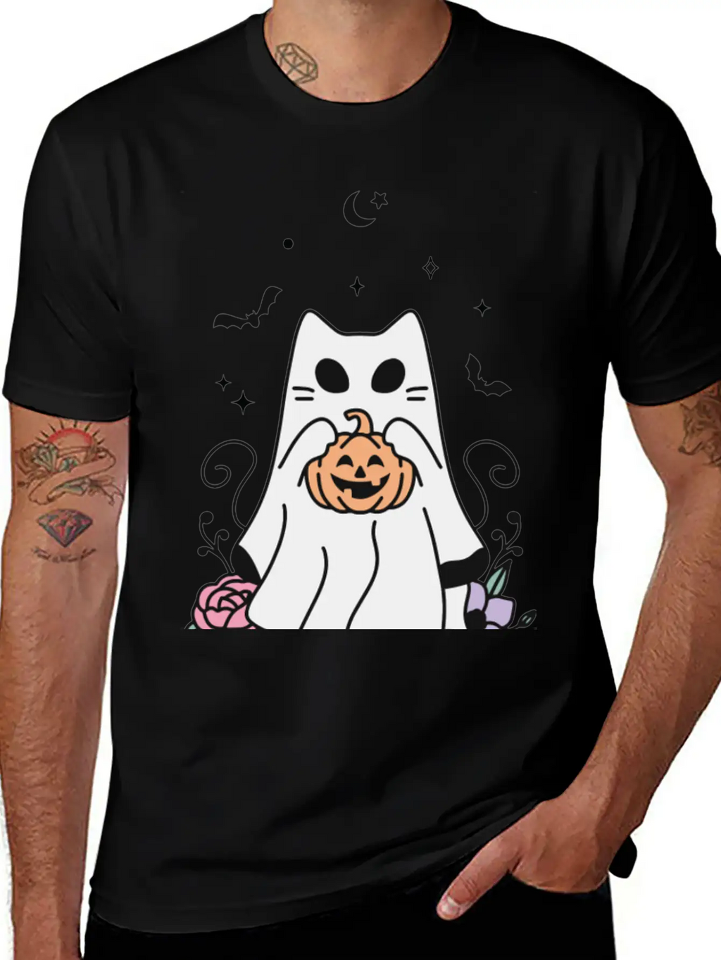 Floral Ghost Cat Halloween Timeless Short Sleeve Tee – Comfy And Minimalist Design
