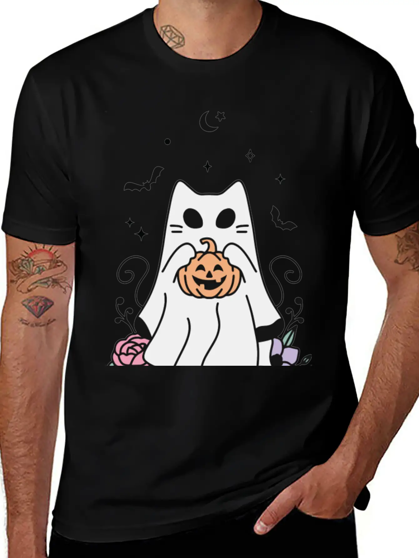 Floral Ghost Cat Halloween Timeless Short Sleeve Tee – Comfy And Minimalist Design