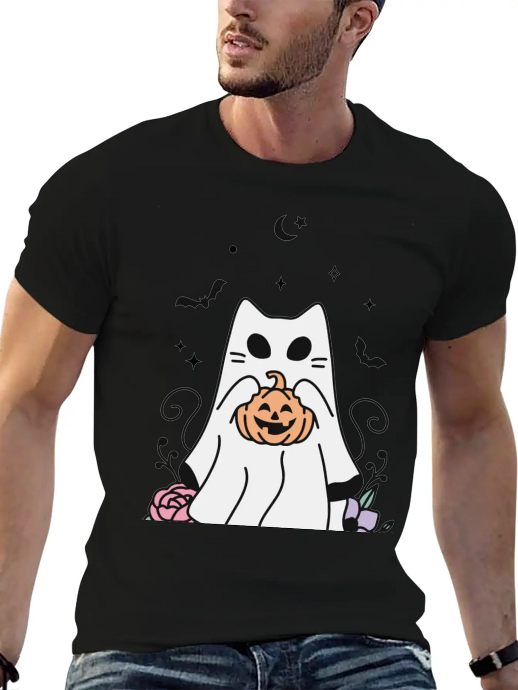 Floral Ghost Cat Halloween Timeless Short Sleeve Tee – Comfy And Minimalist Design