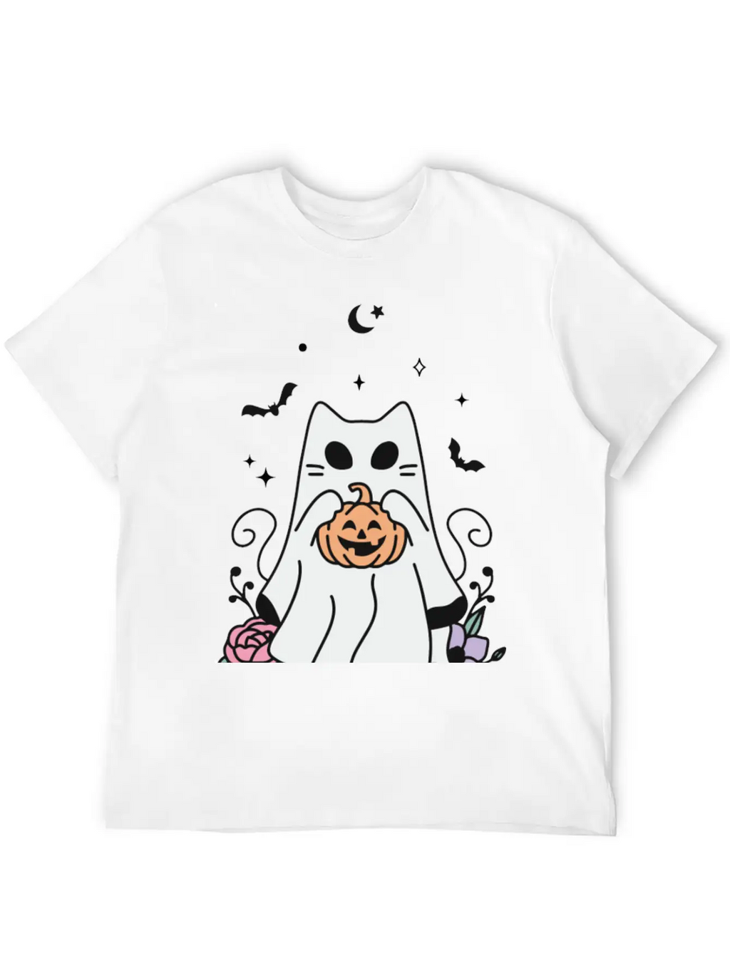 Floral Ghost Cat Halloween Timeless Short Sleeve Tee – Comfy And Minimalist Design