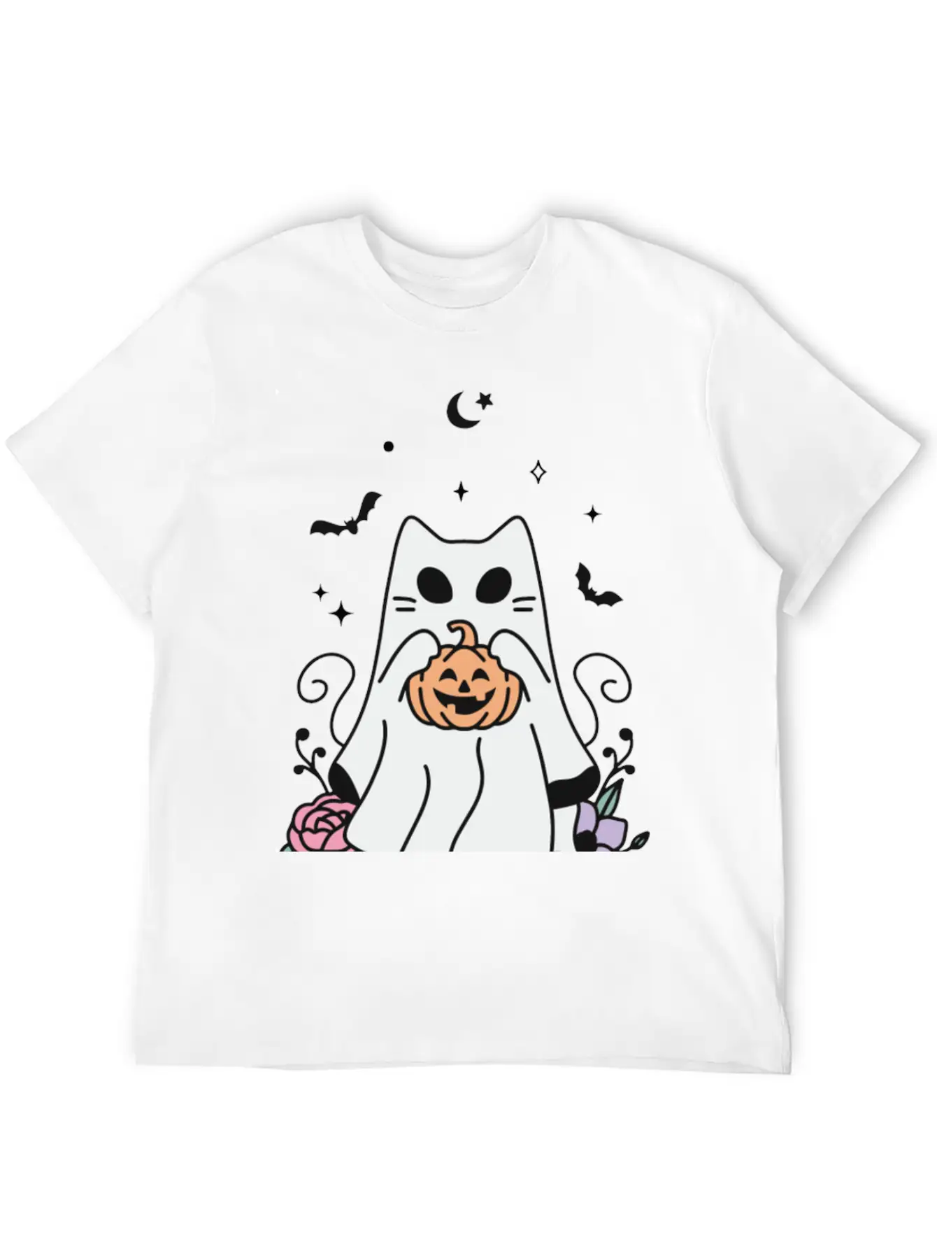 Floral Ghost Cat Halloween Timeless Short Sleeve Tee – Comfy And Minimalist Design