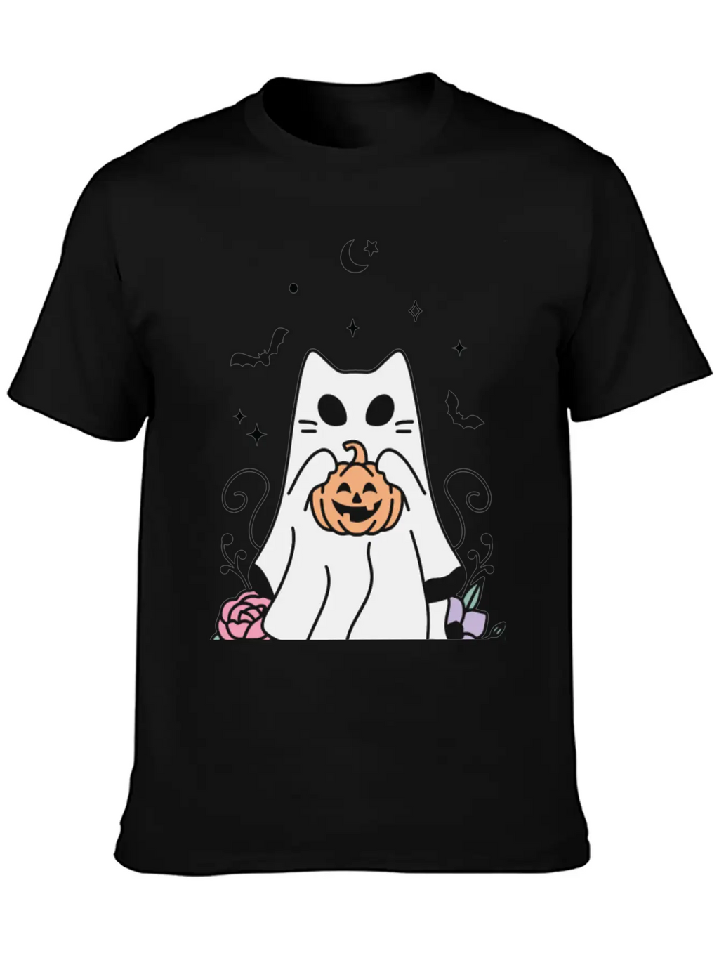 Floral Ghost Cat Halloween Timeless Short Sleeve Tee – Comfy And Minimalist Design