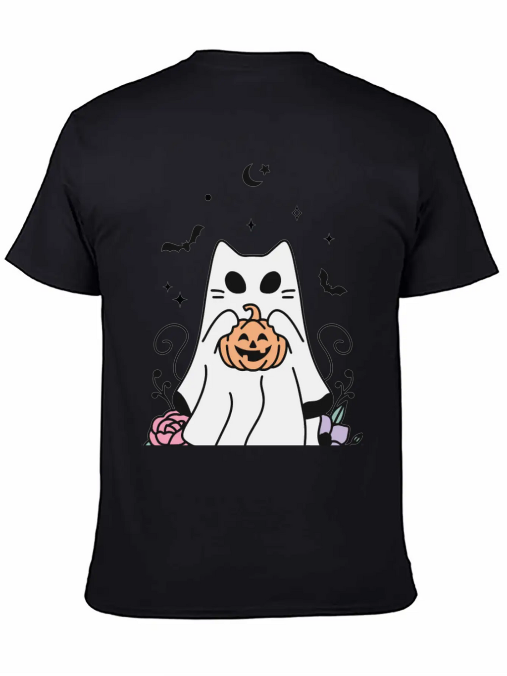 Floral Ghost Cat Halloween Timeless Short Sleeve Tee – Comfy And Minimalist Design