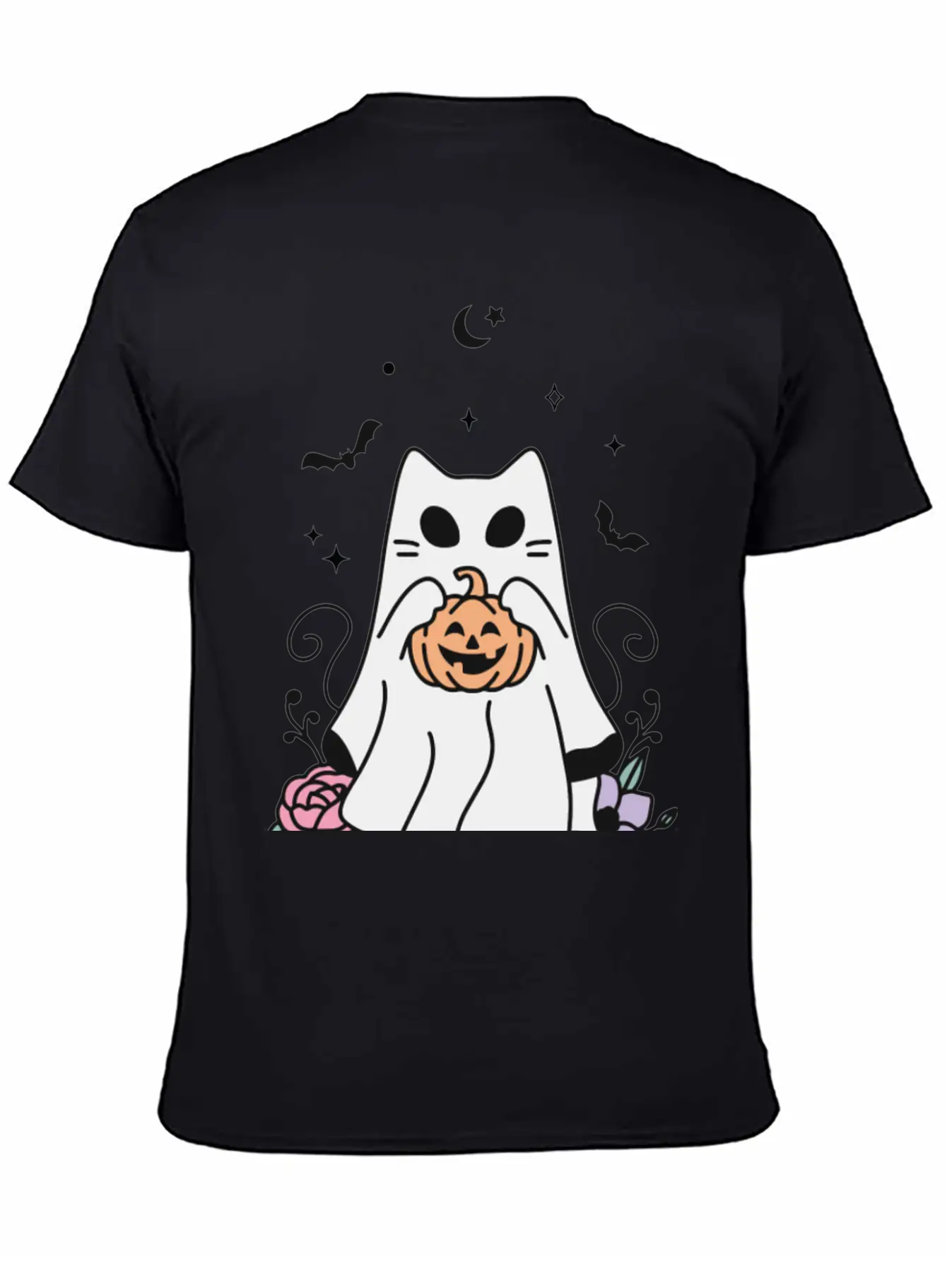 Floral Ghost Cat Halloween Timeless Short Sleeve Tee – Comfy And Minimalist Design