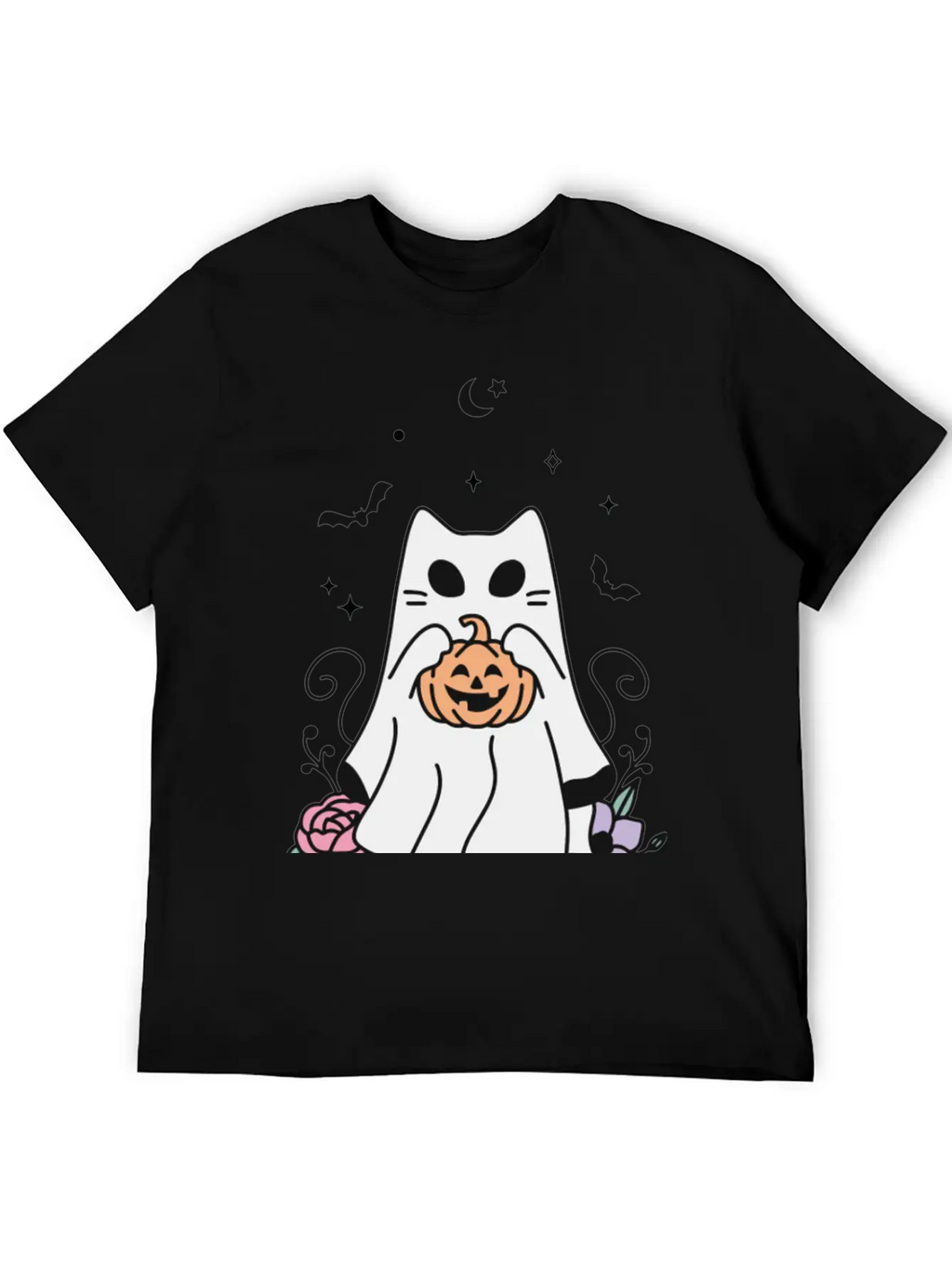 Floral Ghost Cat Halloween Timeless Short Sleeve Tee – Comfy And Minimalist Design