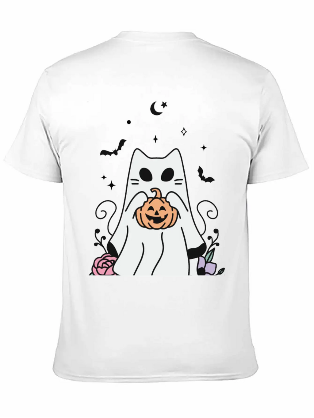 Floral Ghost Cat Halloween Timeless Short Sleeve Tee – Comfy And Minimalist Design