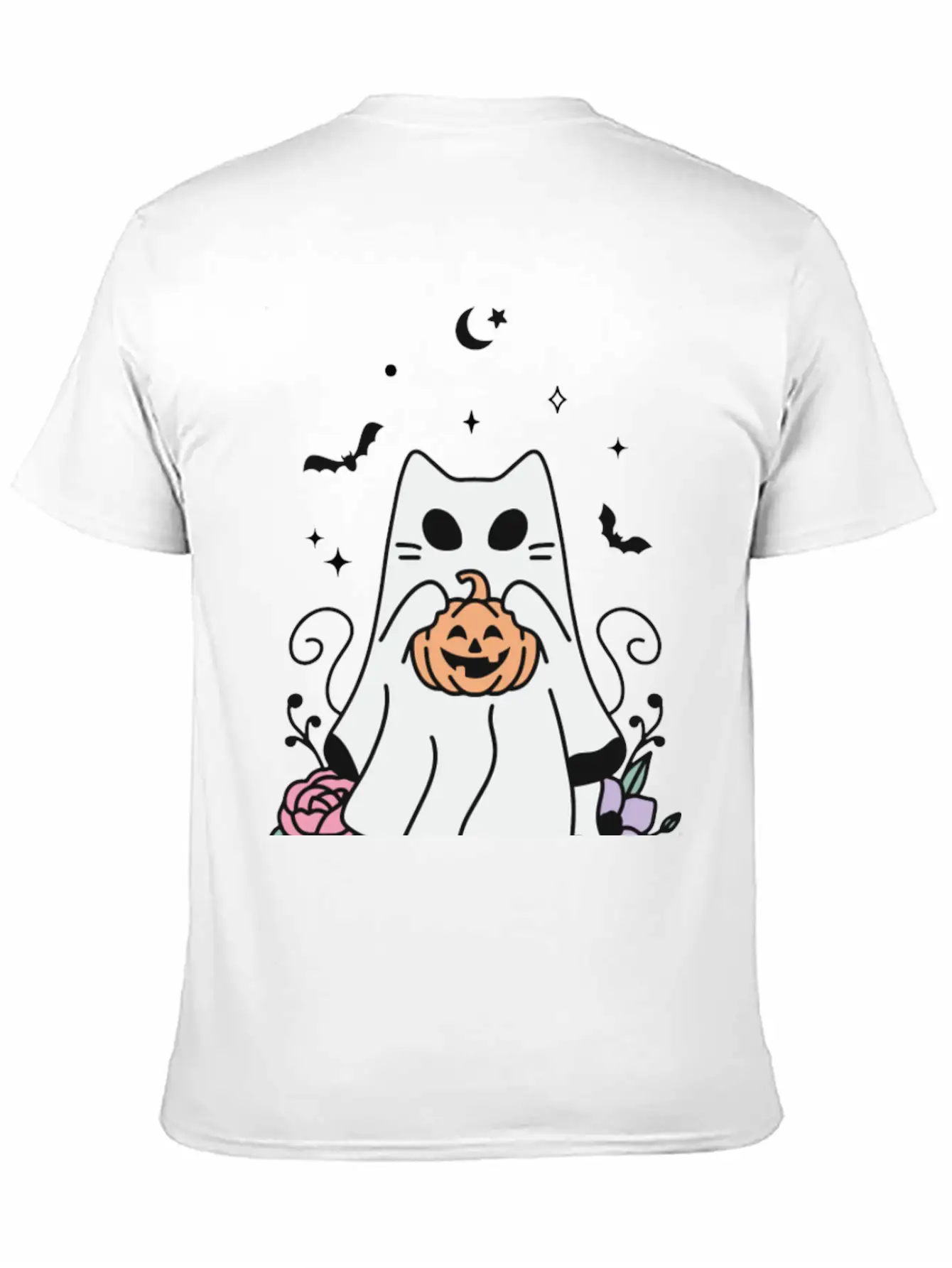 Floral Ghost Cat Halloween Timeless Short Sleeve Tee – Comfy And Minimalist Design