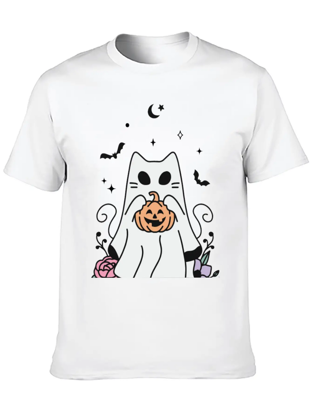 Floral Ghost Cat Halloween Timeless Short Sleeve Tee – Comfy And Minimalist Design