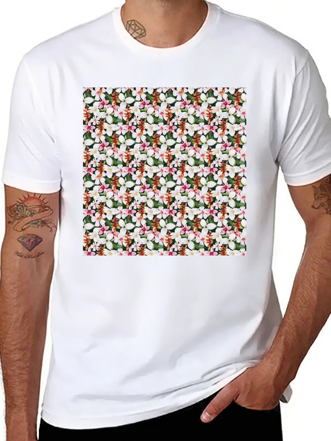 Floral Orchid Tropical Pattern Classic Cotton Tee – Unisex Comfort For Any Season