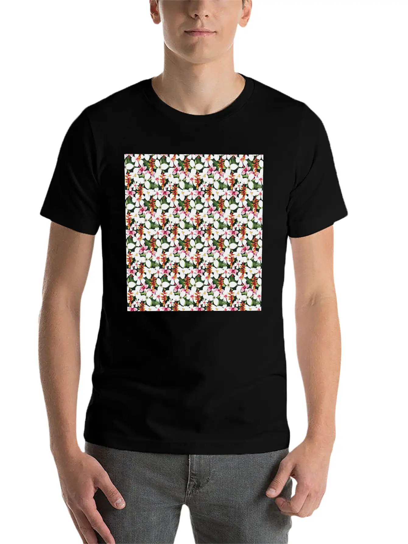 Floral Orchid Tropical Pattern Classic Cotton Tee – Unisex Comfort For Any Season