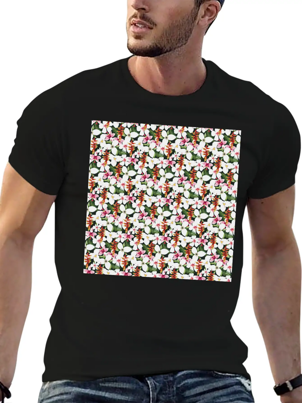 Floral Orchid Tropical Pattern Classic Cotton Tee – Unisex Comfort For Any Season