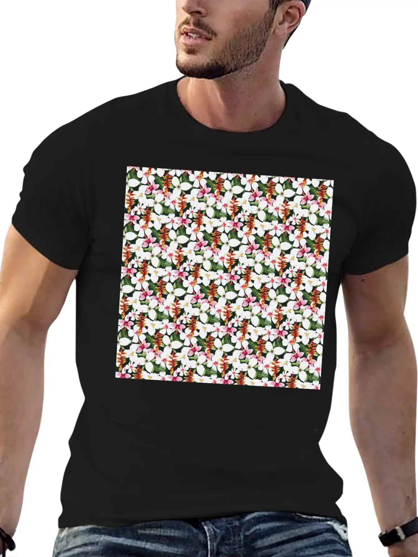 Floral Orchid Tropical Pattern Classic Cotton Tee – Unisex Comfort For Any Season