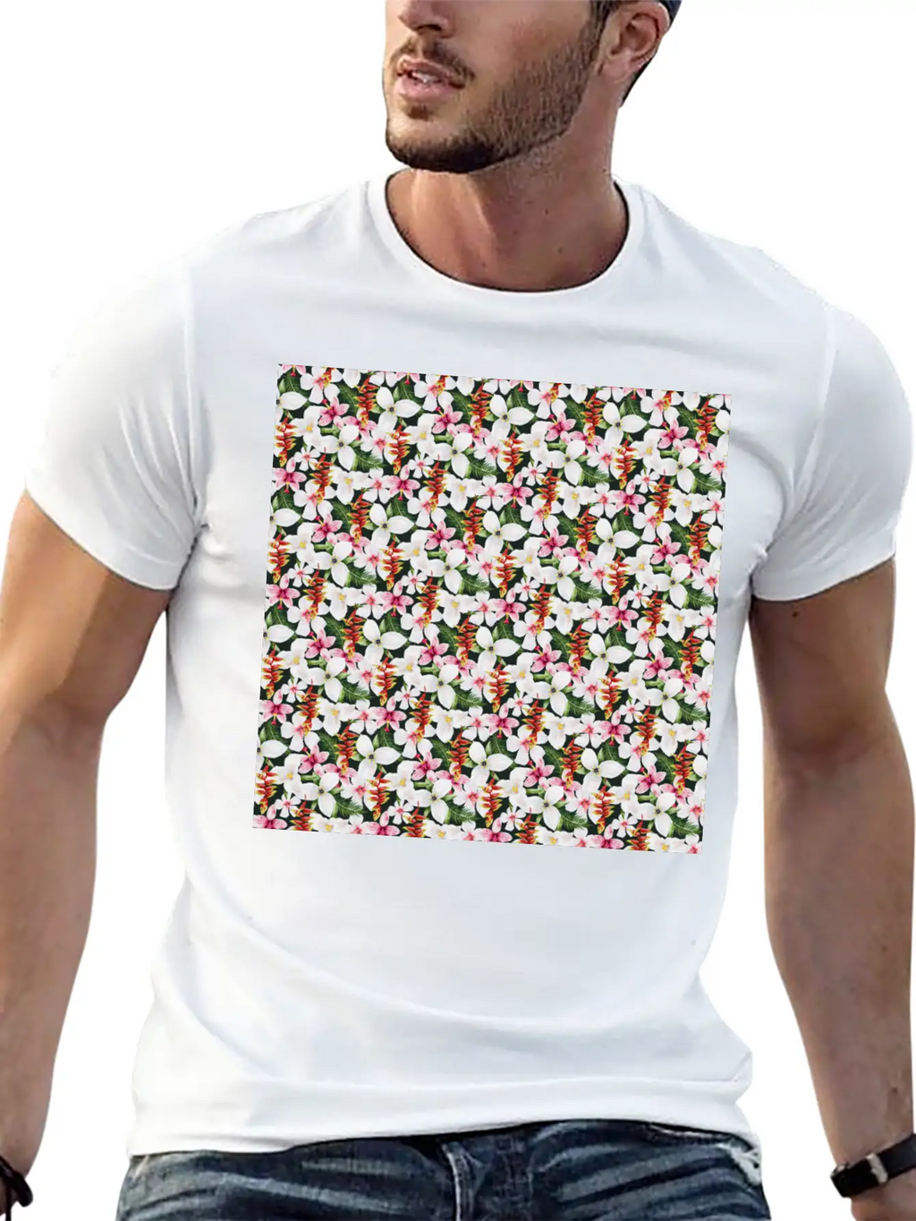 Floral Orchid Tropical Pattern Classic Cotton Tee – Unisex Comfort For Any Season
