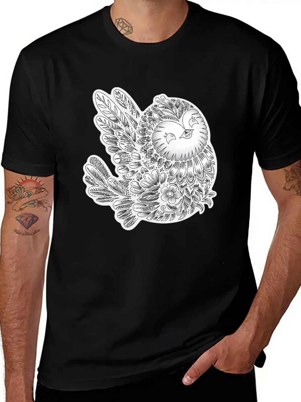 Floral Songbird Art Breathable Soft Cotton T-Shirt – Timeless Casual Look