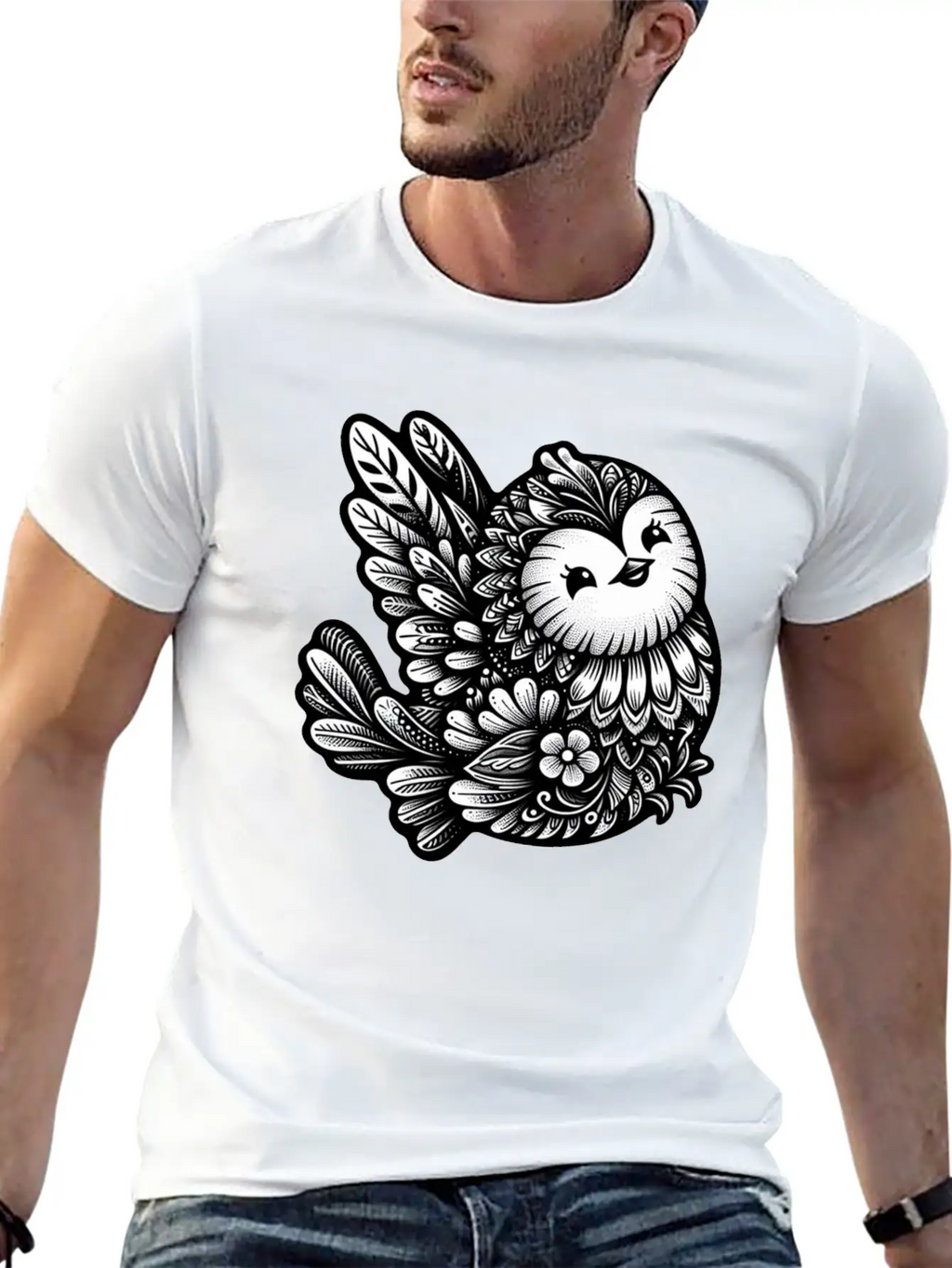 Floral Songbird Art Breathable Soft Cotton T-Shirt – Timeless Casual Look