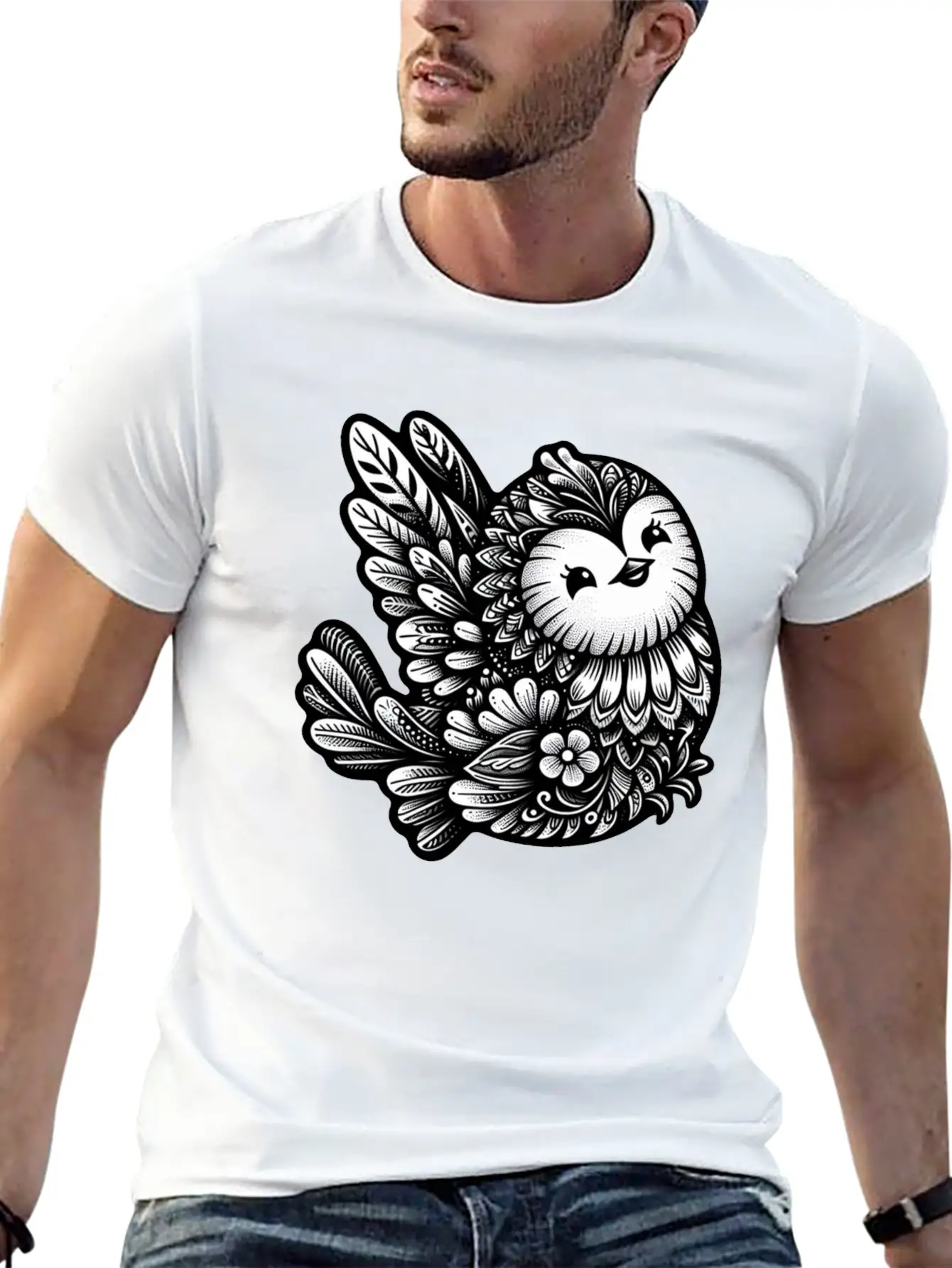 Floral Songbird Art Breathable Soft Cotton T-Shirt – Timeless Casual Look