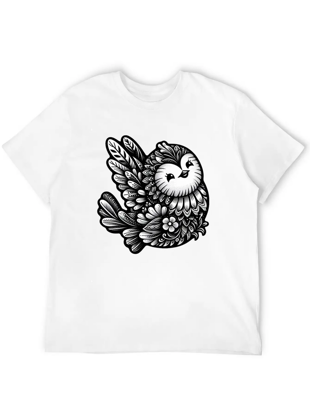 Floral Songbird Art Breathable Soft Cotton T-Shirt – Timeless Casual Look