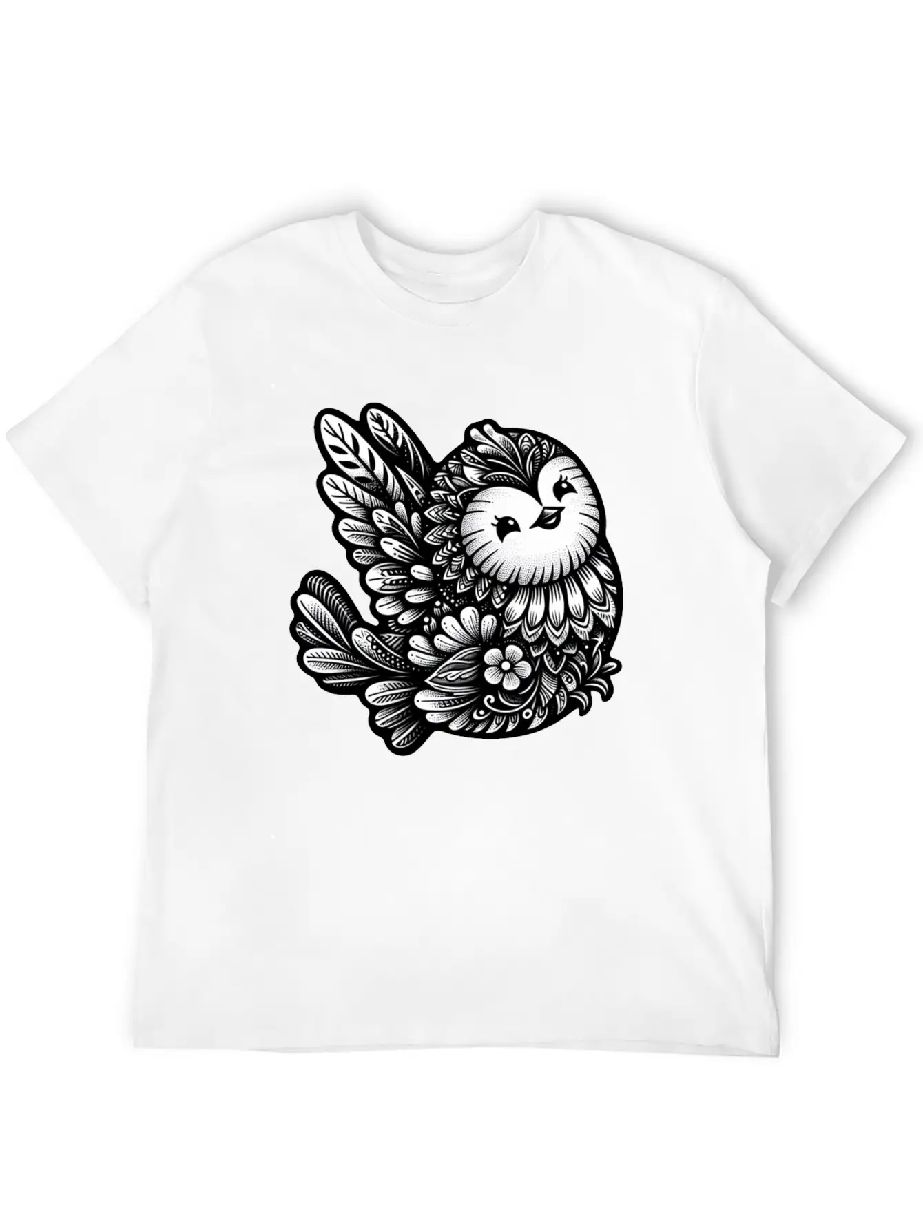 Floral Songbird Art Breathable Soft Cotton T-Shirt – Timeless Casual Look