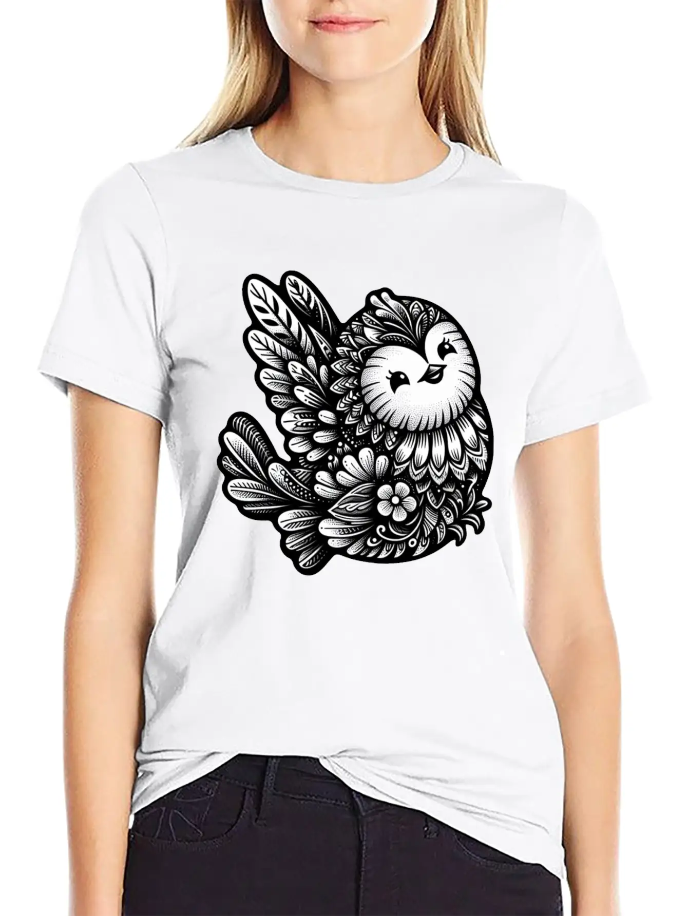 Floral Songbird Art Breathable Soft Cotton T-Shirt – Timeless Casual Look