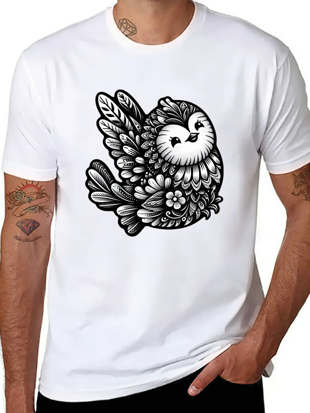 Floral Songbird Art Breathable Soft Cotton T-Shirt – Timeless Casual Look