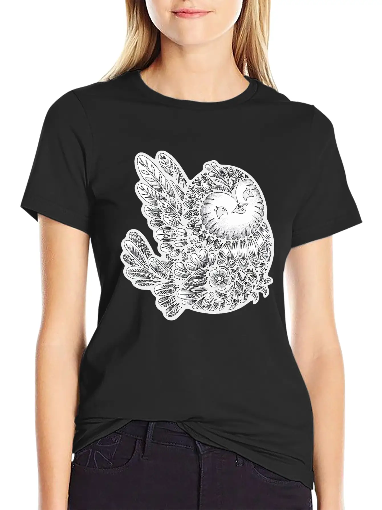 Floral Songbird Art Breathable Soft Cotton T-Shirt – Timeless Casual Look