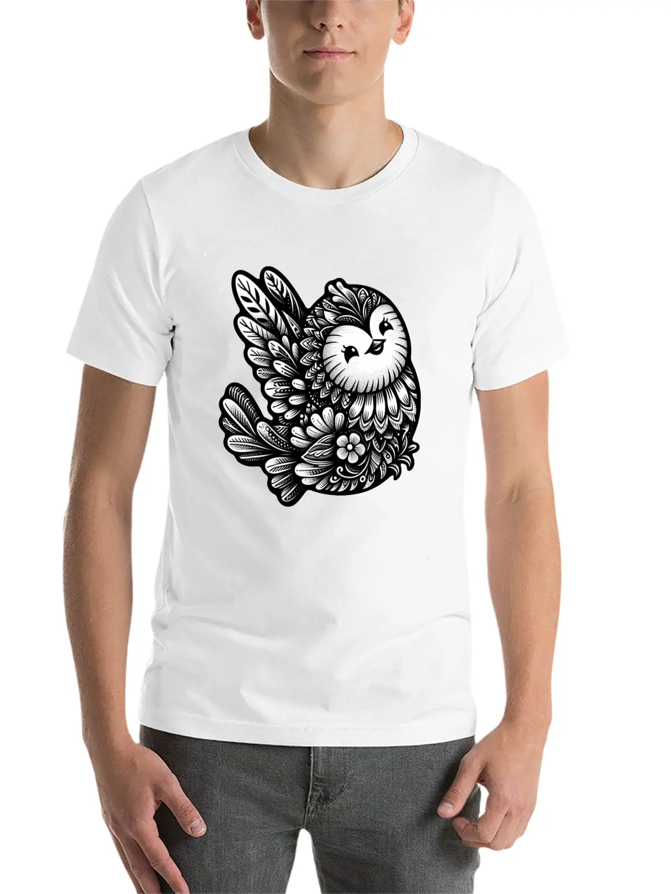 Floral Songbird Art Breathable Soft Cotton T-Shirt – Timeless Casual Look