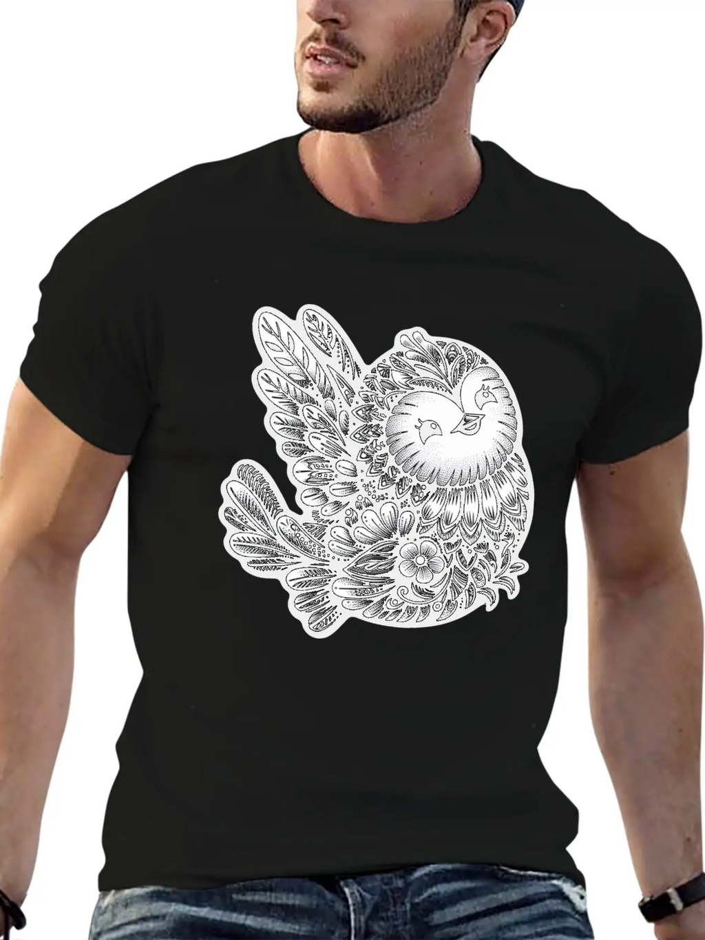 Floral Songbird Art Breathable Soft Cotton T-Shirt – Timeless Casual Look