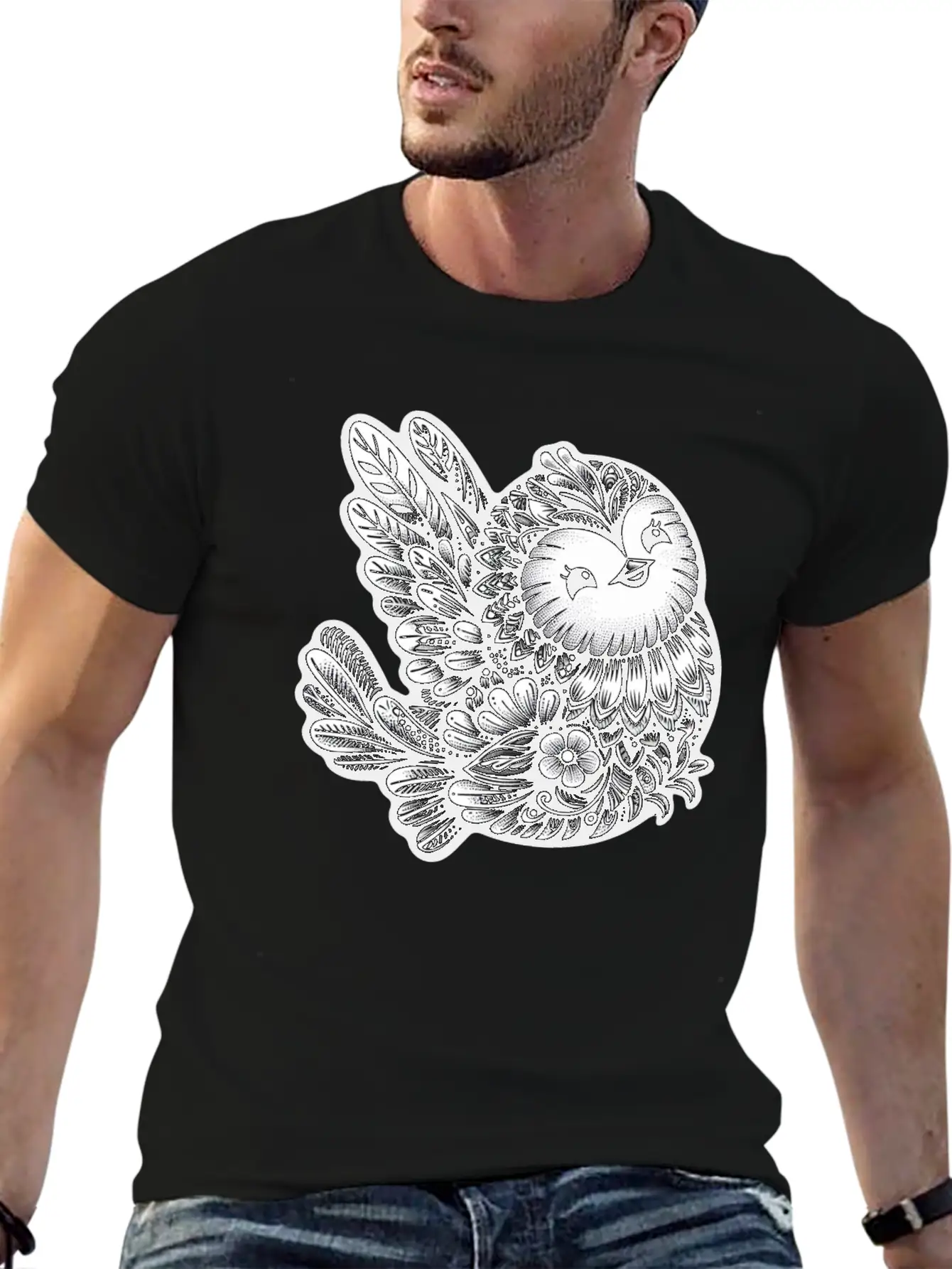 Floral Songbird Art Breathable Soft Cotton T-Shirt – Timeless Casual Look
