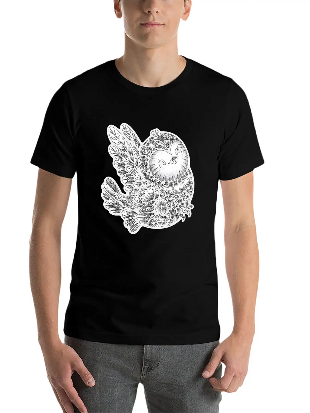 Floral Songbird Art Breathable Soft Cotton T-Shirt – Timeless Casual Look