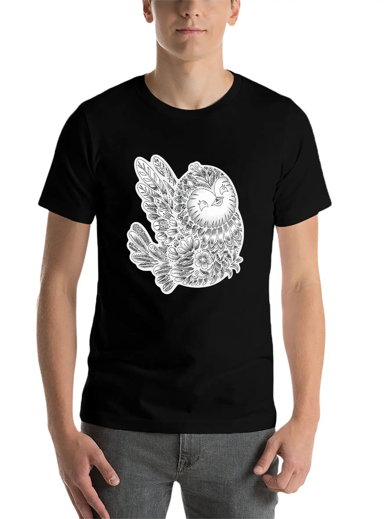 Floral Songbird Art Breathable Soft Cotton T-Shirt – Timeless Casual Look