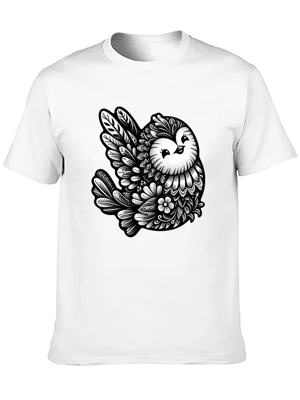 Floral Songbird Art Breathable Soft Cotton T-Shirt – Timeless Casual Look