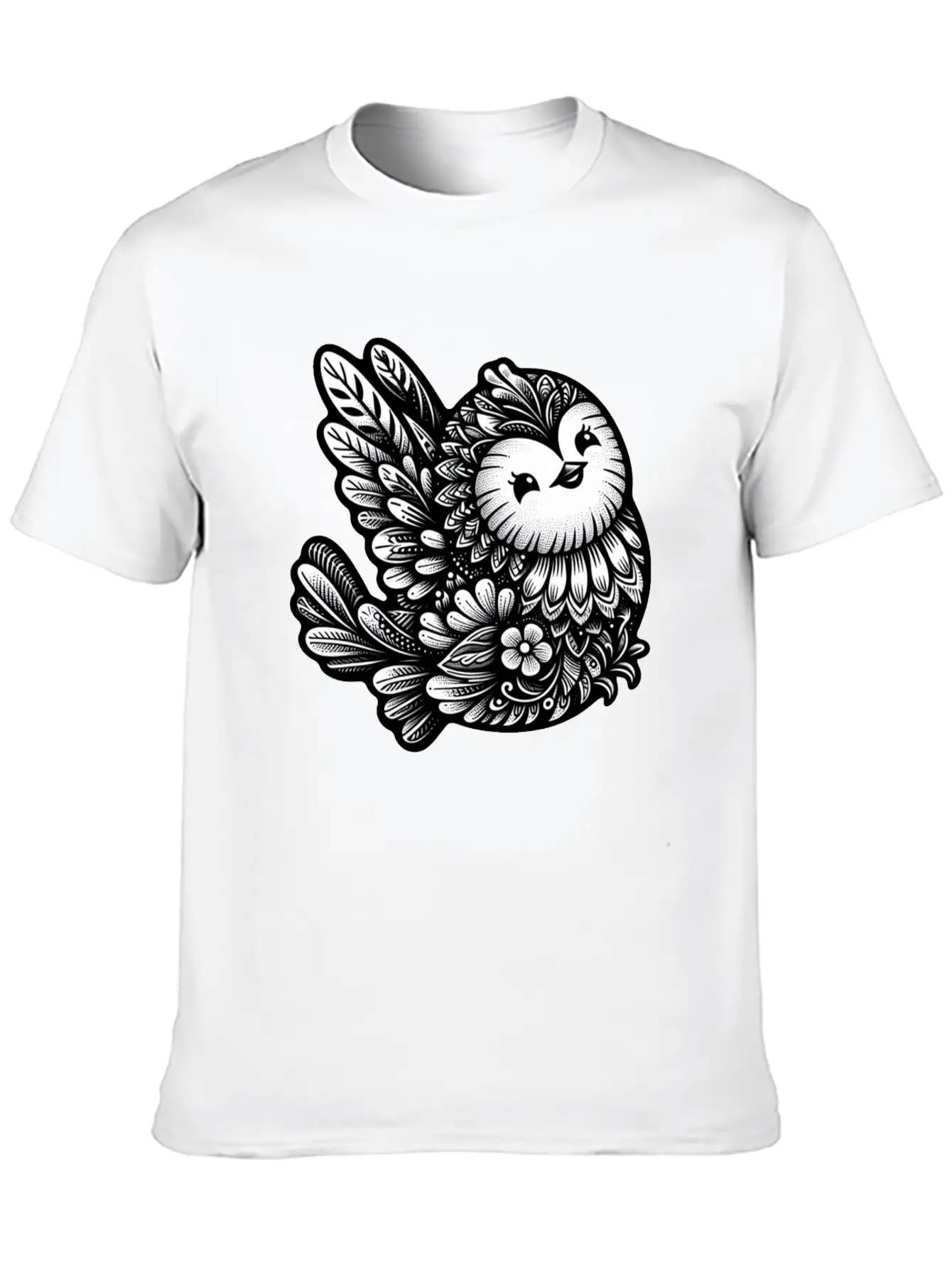 Floral Songbird Art Breathable Soft Cotton T-Shirt – Timeless Casual Look