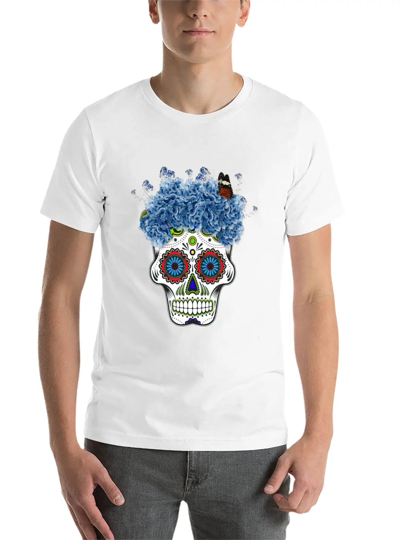 Floral Sugar Skull Day Stylish Everyday T-Shirt – Unisex Basic Cotton Tee
