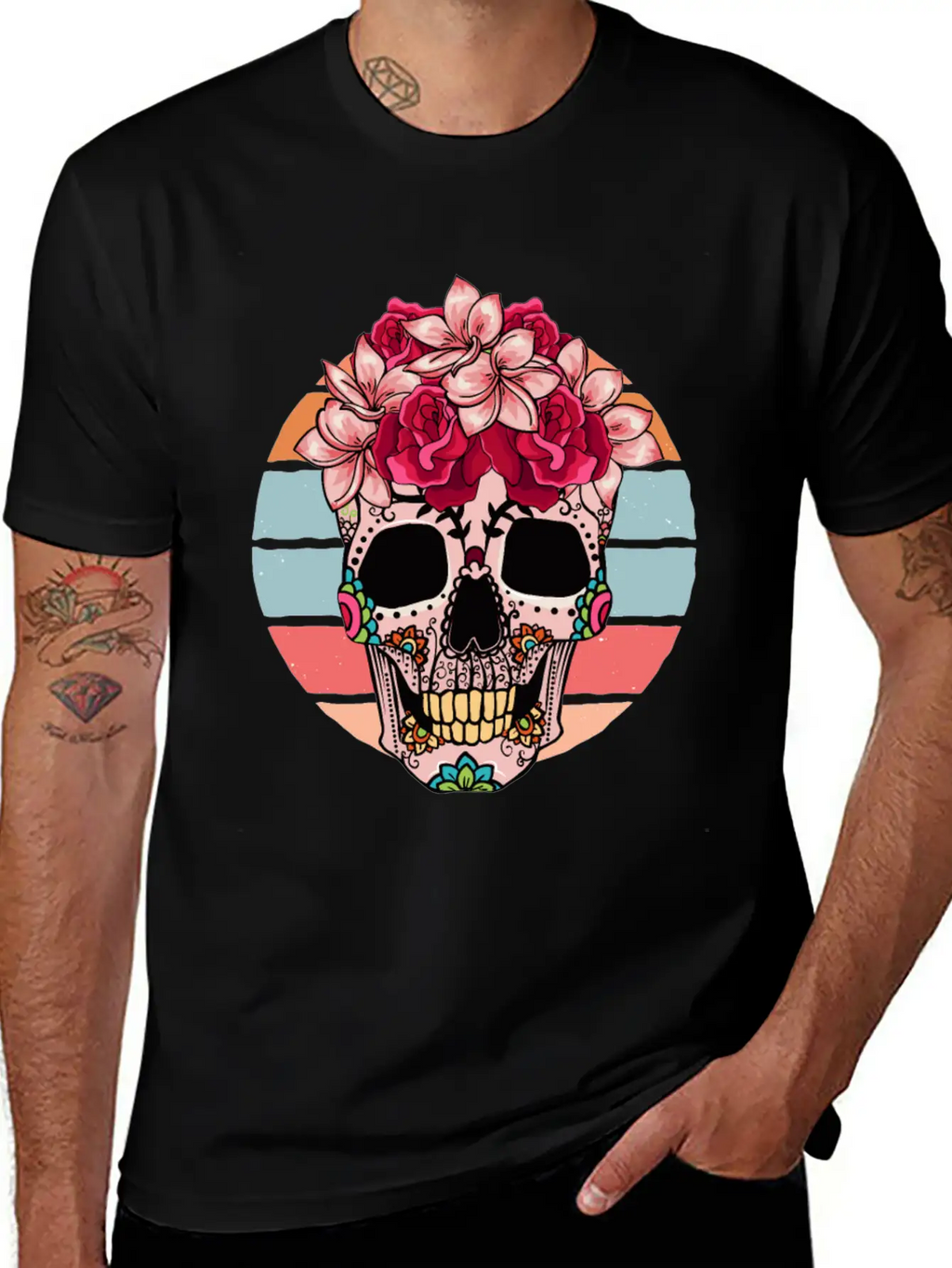 Flower Skull Sugar Roses Women Halloween Timeless Short Sleeve Tee – Comfy And Minimalist Design