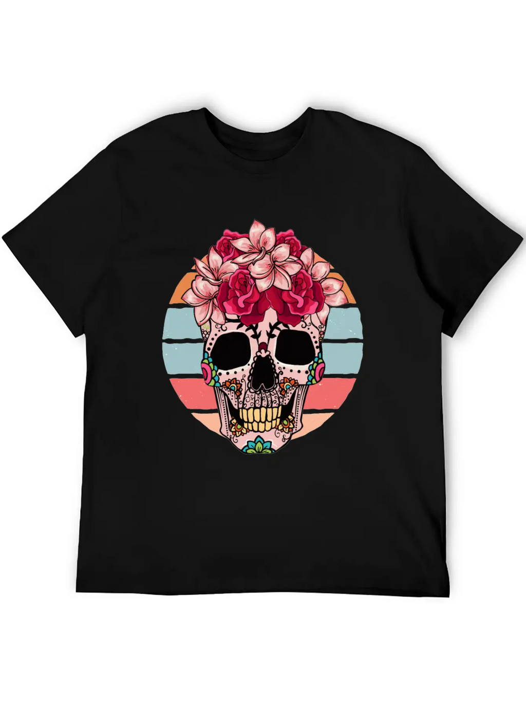 Flower Skull Sugar Roses Women Halloween Timeless Short Sleeve Tee – Comfy And Minimalist Design