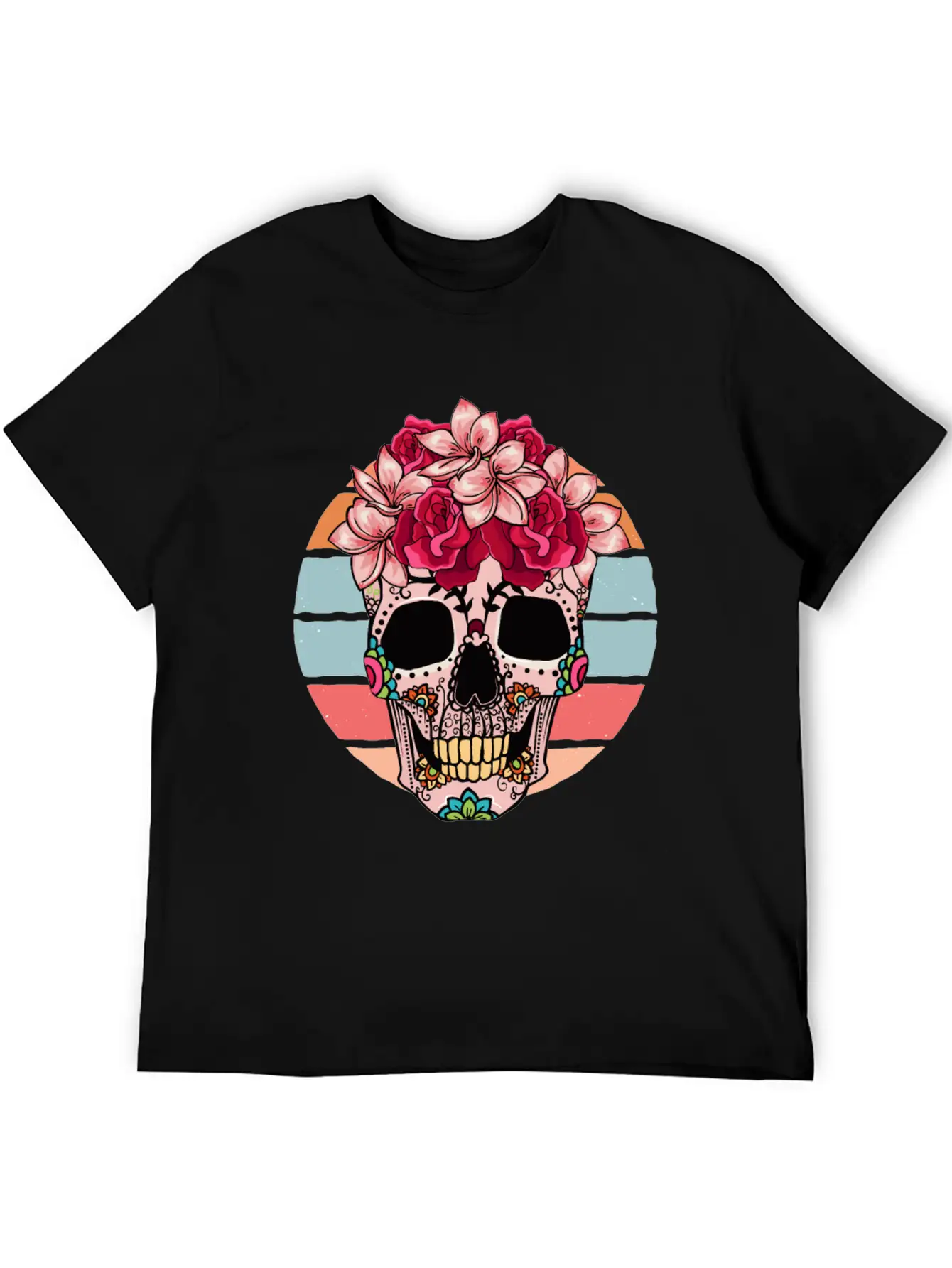 Flower Skull Sugar Roses Women Halloween Timeless Short Sleeve Tee – Comfy And Minimalist Design