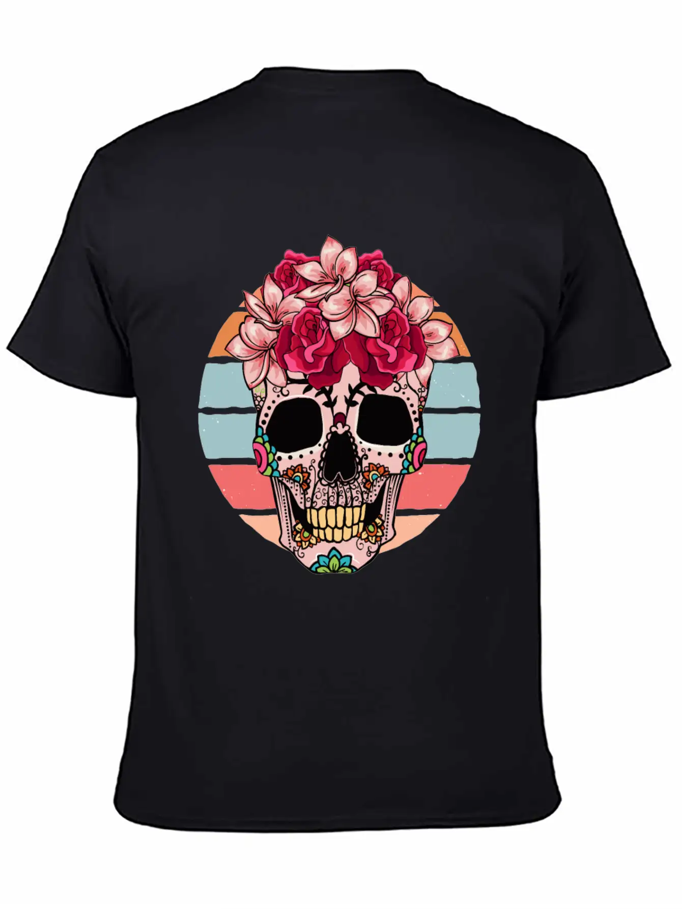 Flower Skull Sugar Roses Women Halloween Timeless Short Sleeve Tee – Comfy And Minimalist Design