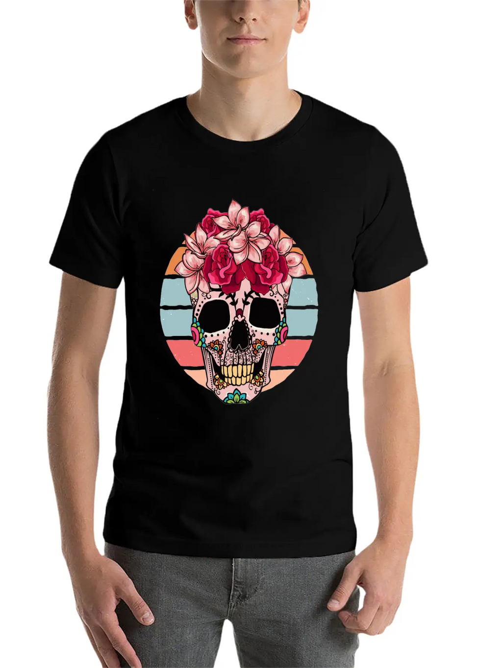 Flower Skull Sugar Roses Women Halloween Timeless Short Sleeve Tee – Comfy And Minimalist Design