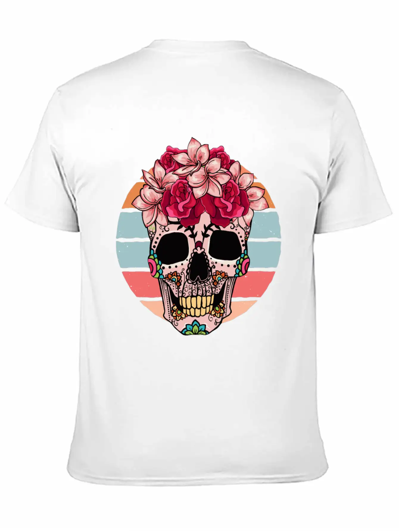 Flower Skull Sugar Roses Women Halloween Timeless Short Sleeve Tee – Comfy And Minimalist Design