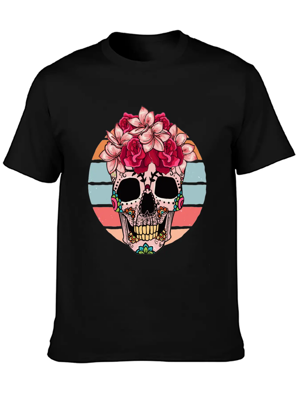 Flower Skull Sugar Roses Women Halloween Timeless Short Sleeve Tee – Comfy And Minimalist Design