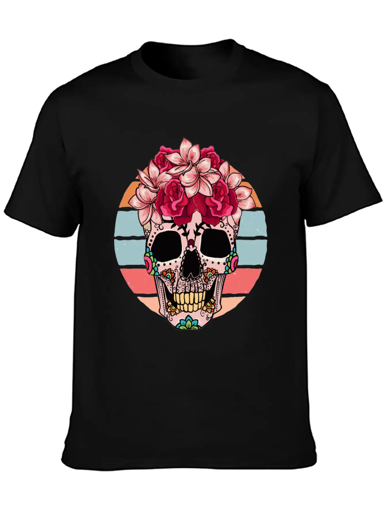Flower Skull Sugar Roses Women Halloween Timeless Short Sleeve Tee – Comfy And Minimalist Design