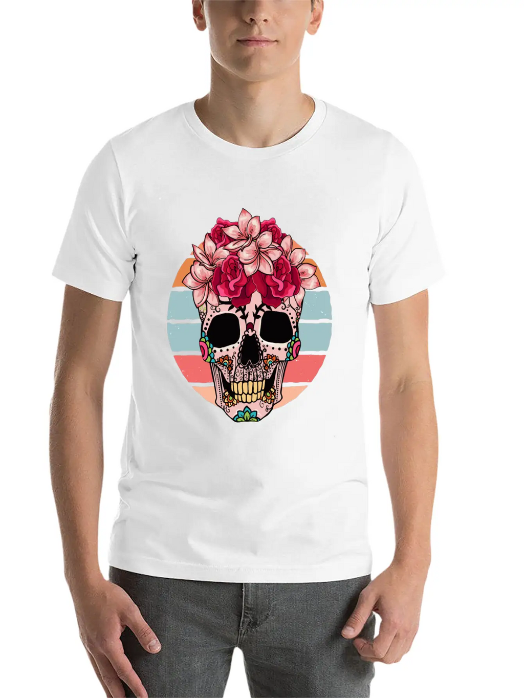 Flower Skull Sugar Roses Women Halloween Timeless Short Sleeve Tee – Comfy And Minimalist Design