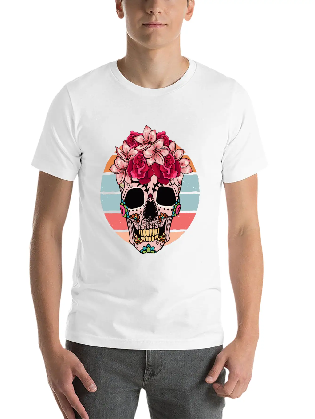 Flower Skull Sugar Roses Women Halloween Timeless Short Sleeve Tee – Comfy And Minimalist Design