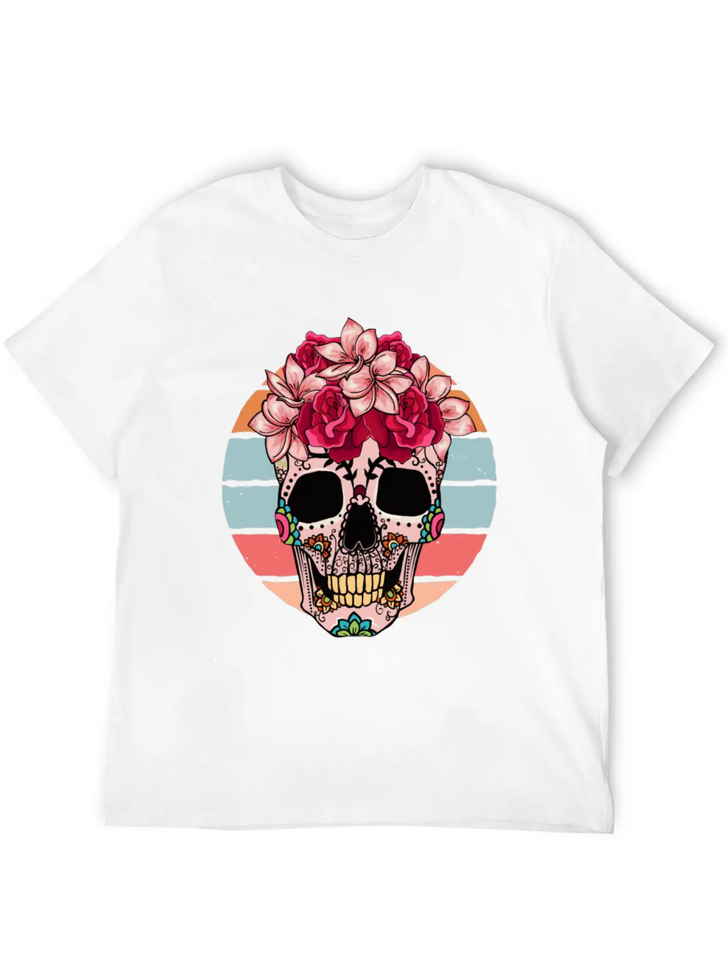 Flower Skull Sugar Roses Women Halloween Timeless Short Sleeve Tee – Comfy And Minimalist Design