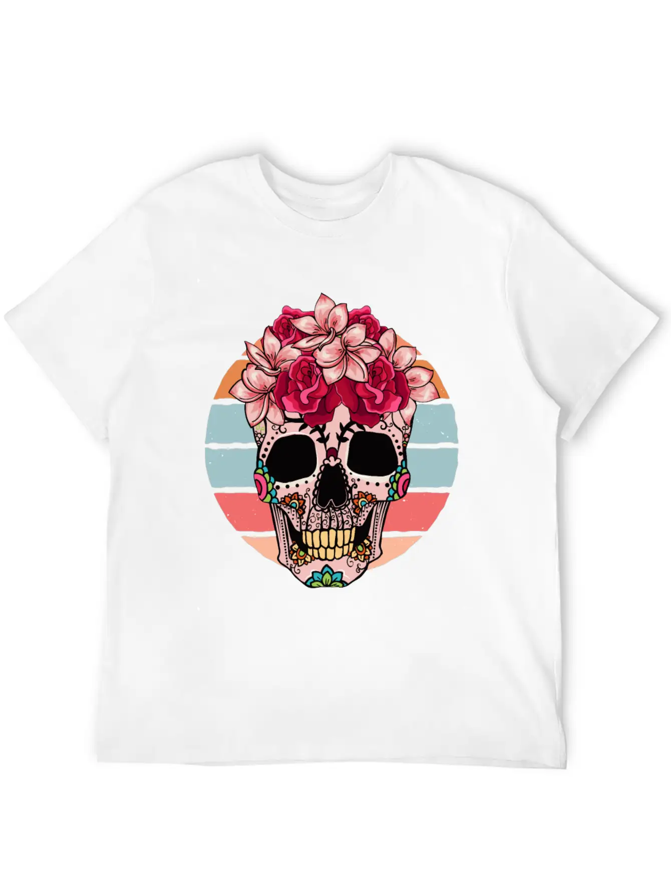 Flower Skull Sugar Roses Women Halloween Timeless Short Sleeve Tee – Comfy And Minimalist Design