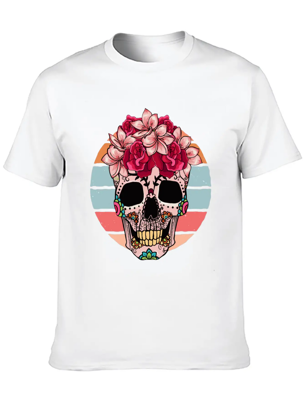 Flower Skull Sugar Roses Women Halloween Timeless Short Sleeve Tee – Comfy And Minimalist Design