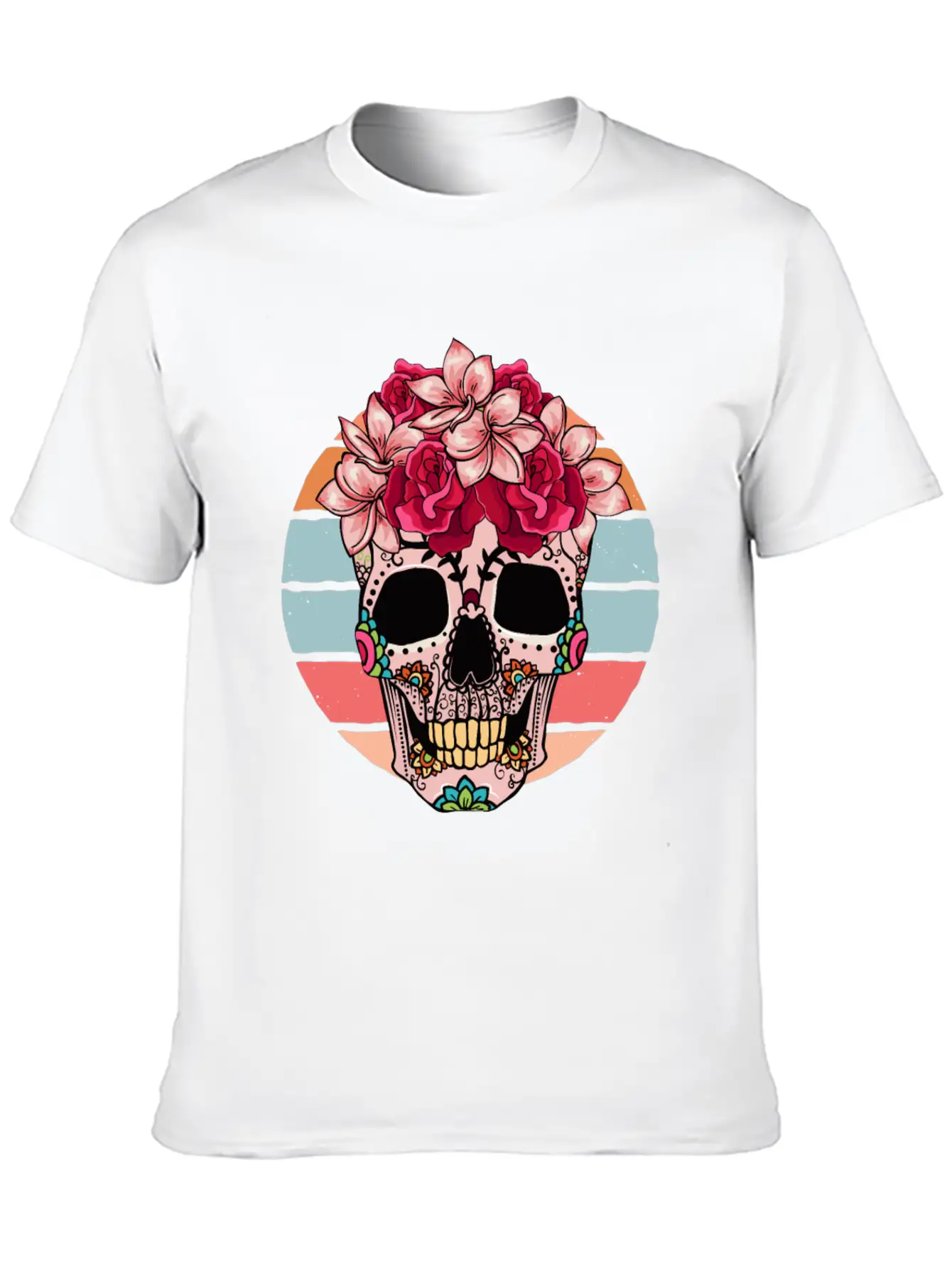 Flower Skull Sugar Roses Women Halloween Timeless Short Sleeve Tee – Comfy And Minimalist Design