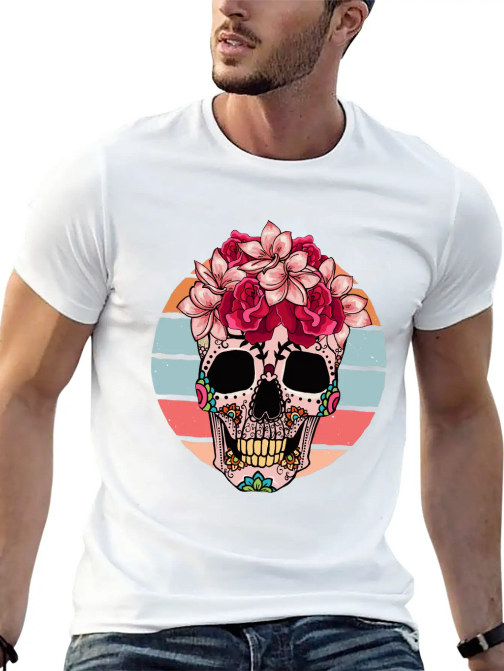 Flower Skull Sugar Roses Women Halloween Timeless Short Sleeve Tee – Comfy And Minimalist Design